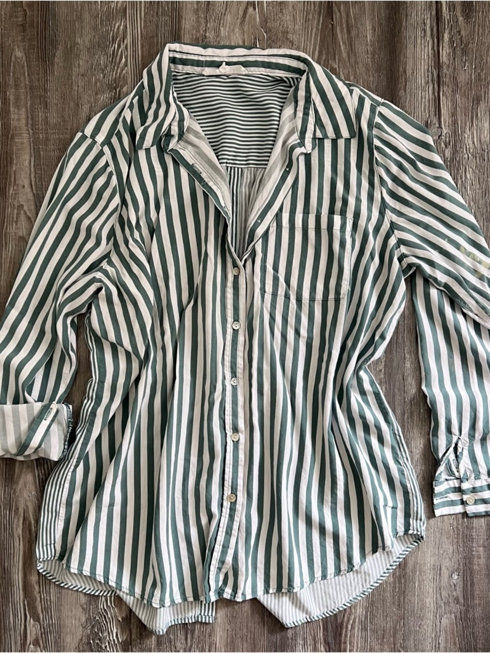 Jane & Delancey Teal and White Stripe Button Up Shirt